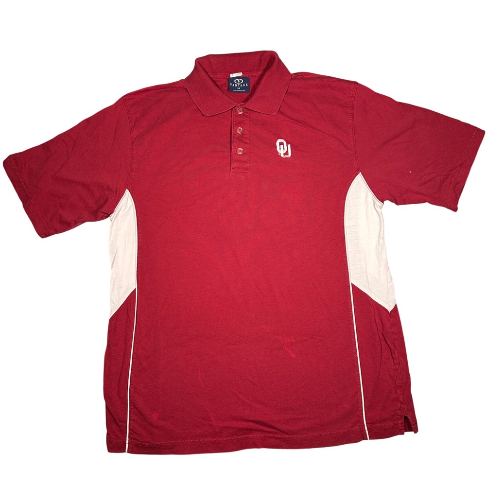 Vintage Oklahoma Sooners OU Polo Shirt Mens Large Red White Short Sleeve NCAA